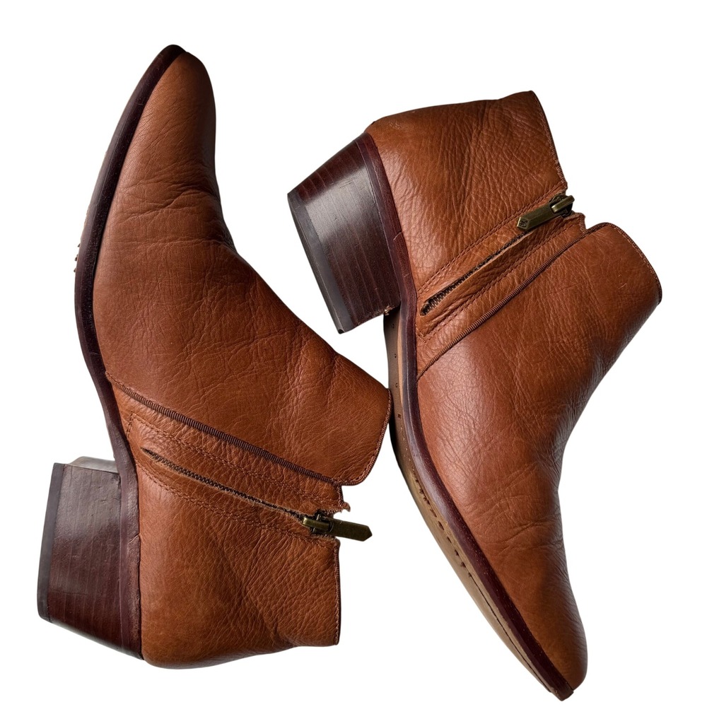 Sam Edelman Womens Cognac Brown Leather Ankle Booties Stacked Heel Size 10